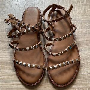Brown Gladiator Sandals with Studded Straps